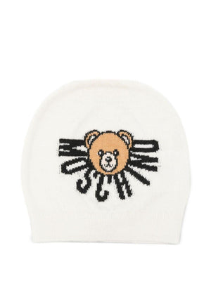 Berretto per neonati Moschino Kids bianco con motivo Teddy