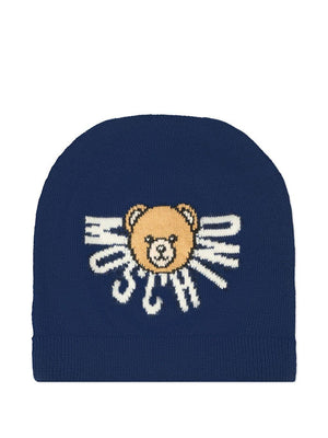 Berretto per neonati Moschino Kids blu con motivo Teddy