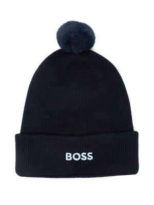 Berretto per neonato Boss Kids blu con dettaglio pompon