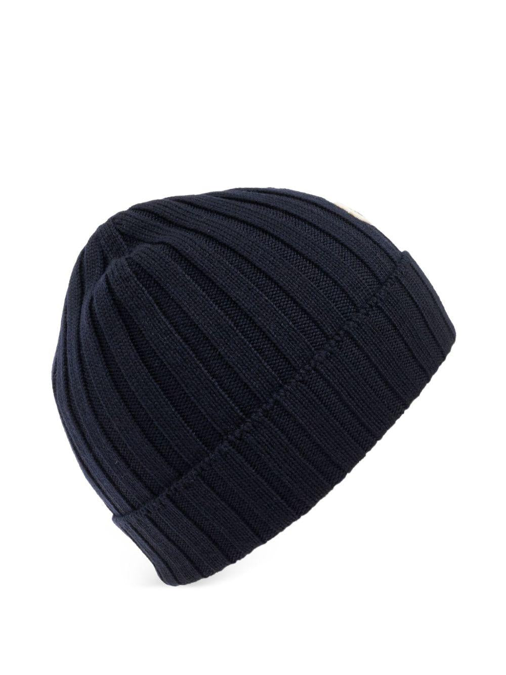 Berretto per neonato Moncler Enfant blu con toppa con logo - Rubino Kids