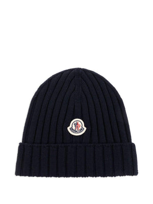 Berretto per neonato Moncler Enfant blu con toppa con logo