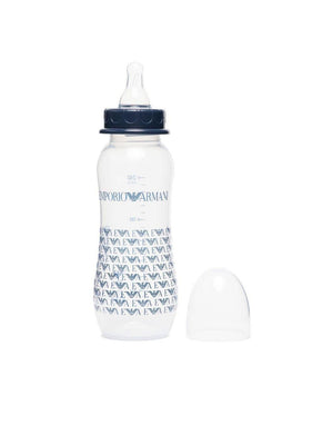 Biberon per neonato Emporio Armani Kids blu con stampa monogramma del logo