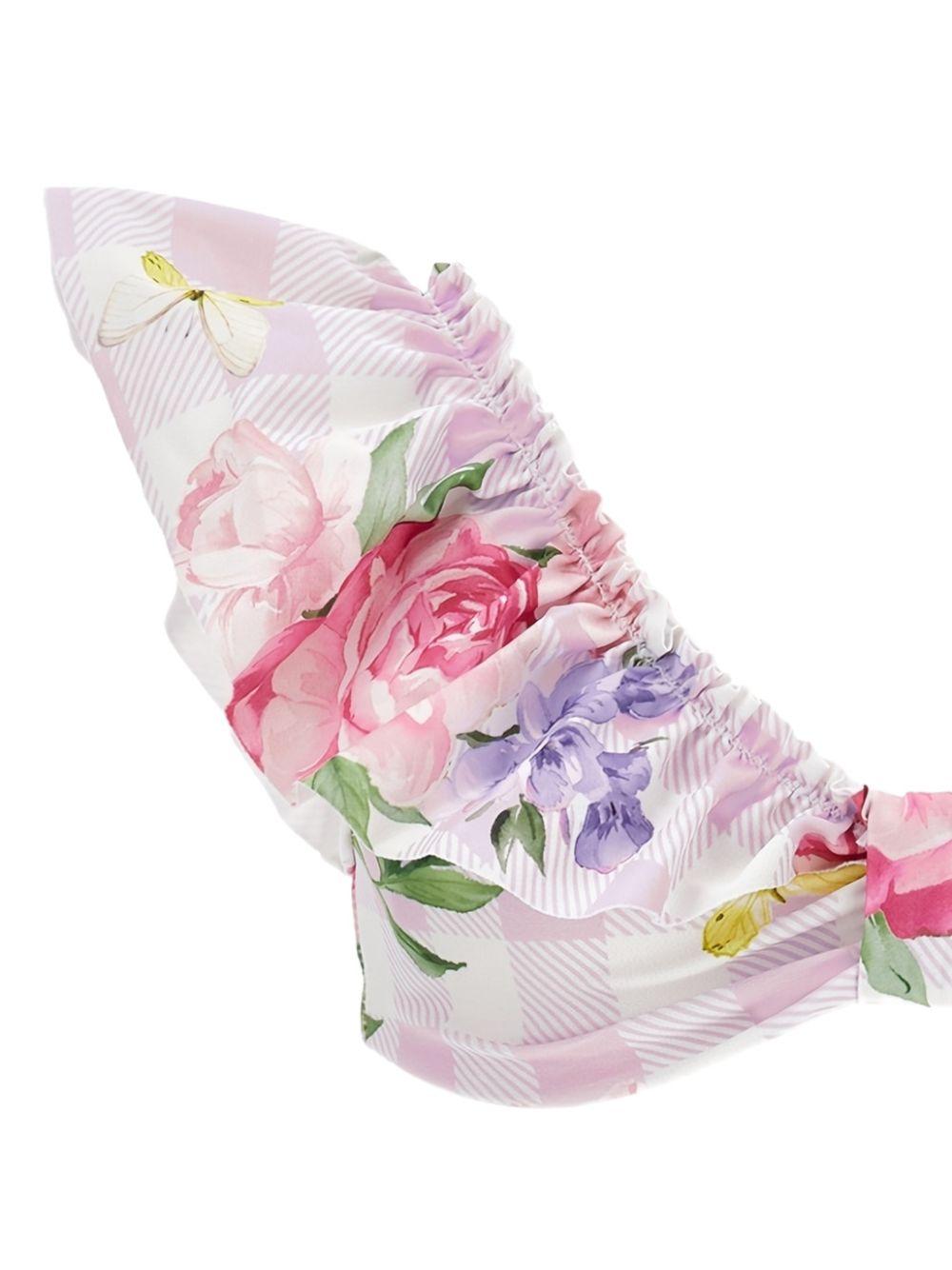 Bikini a fiori per bambina Monnalisa rosa con ruches - Rubino Kids