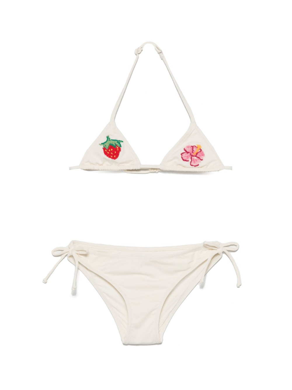 Bikini per bambina MC2 Saint Barth Kids Holly beige con laccetti con nodo - Rubino Kids