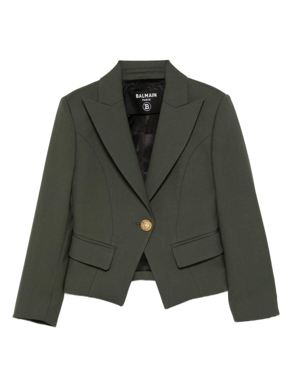Blazer corto per bambina Balmain Kids verde con bottone singolo - Rubino Kids