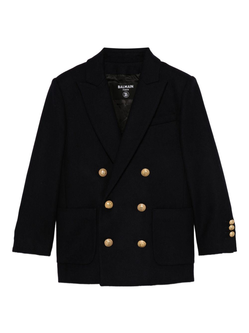 Blazer doppiopetto per bambino Balmain Kids blu con tasche applicate - Rubino Kids