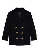 Blazer doppiopetto per bambino Balmain Kids blu con tasche applicate - Rubino Kids