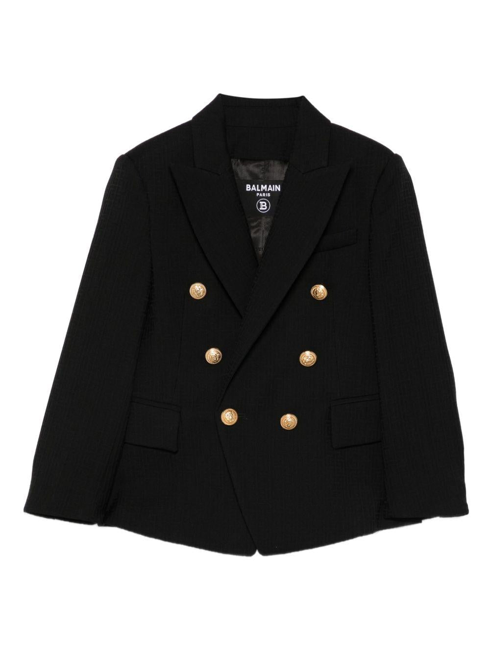 Blazer doppiopetto per bambino Balmain Kids nero con revers a lancia - Rubino Kids