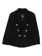 Blazer doppiopetto per bambino Balmain Kids nero con revers a lancia - Rubino Kids