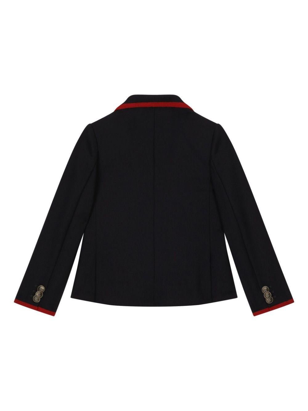 Blazer monopetto per bambina Dolce & Gabbana Kids blu con bordo a contrasto - Rubino Kids