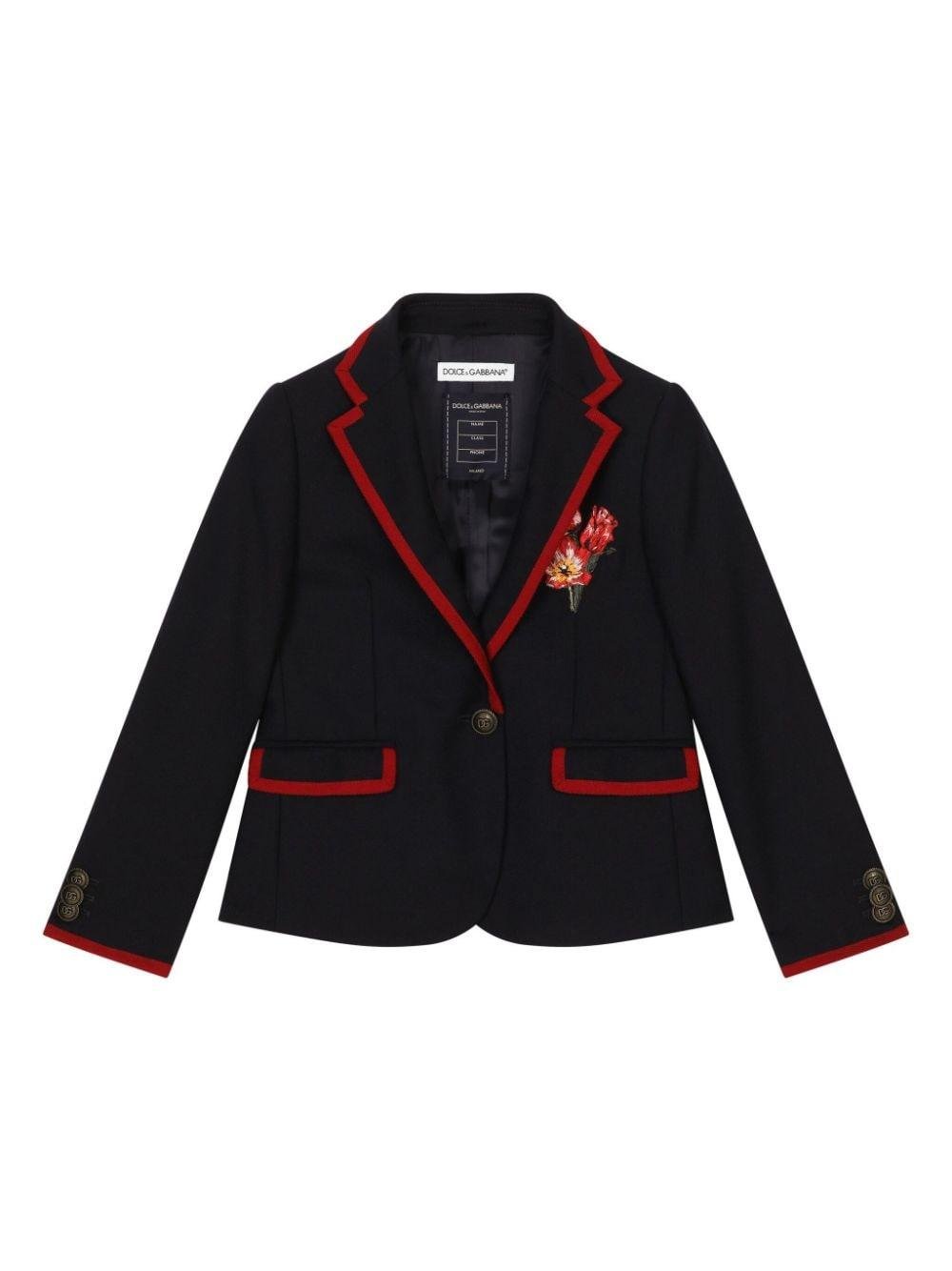 Blazer monopetto per bambina Dolce & Gabbana Kids blu con bordo a contrasto - Rubino Kids