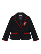 Blazer monopetto per bambina Dolce & Gabbana Kids blu con bordo a contrasto - Rubino Kids