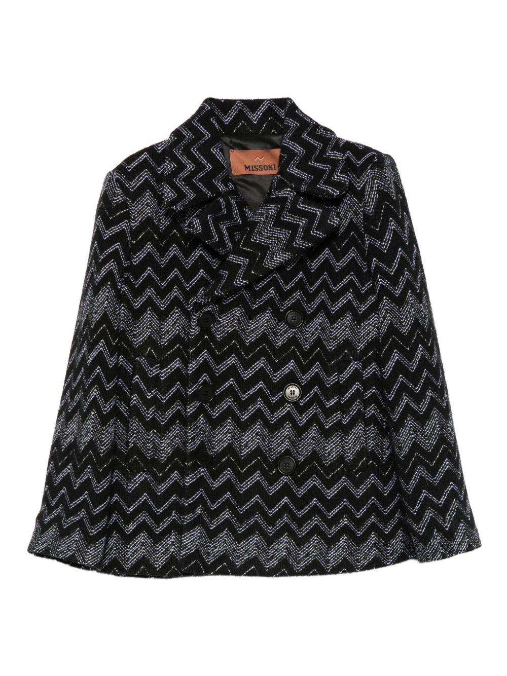 Blazer per bambina Missoni Kids nero doppiopetto con motivo zig zag - Rubino Kids