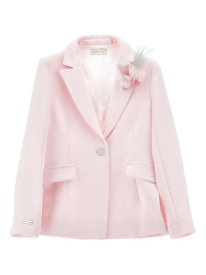 Monnalisa pink blazer for girls with flower applique
