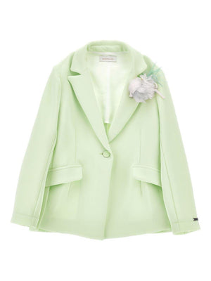 Monnalisa green blazer for girls with flower applique