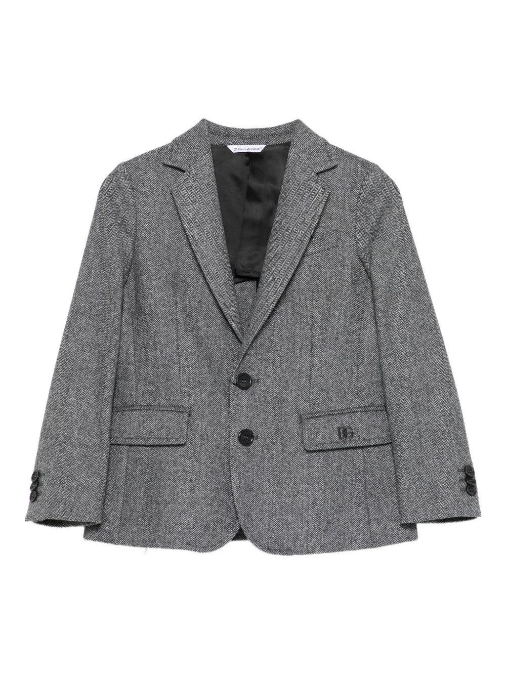 Blazer per bambino Dolce & Gabbana Kids grigio con motivo a spina di pesce - Rubino Kids