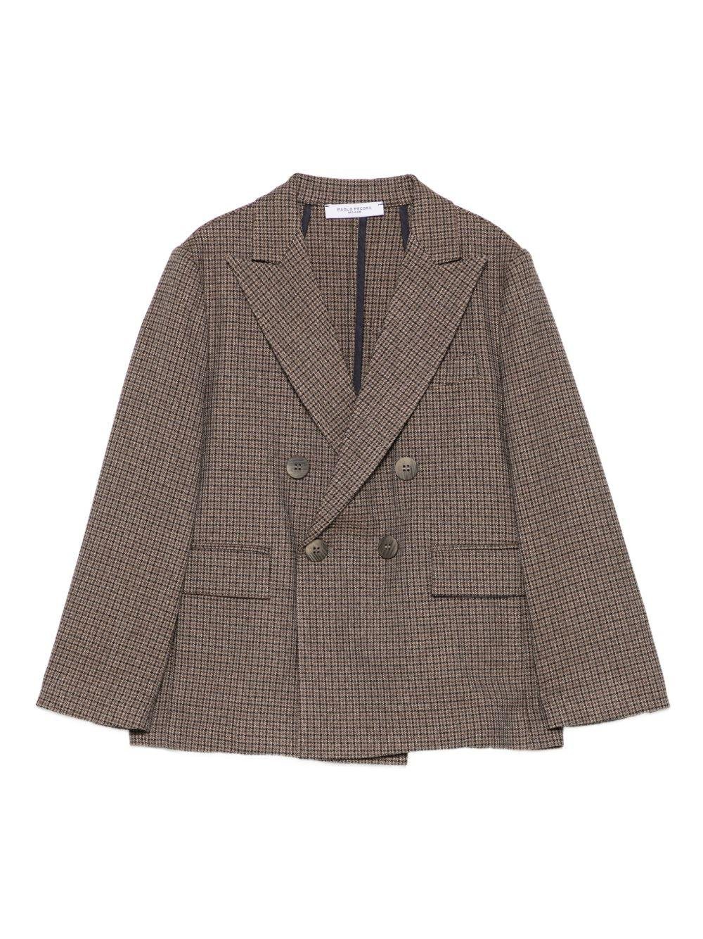 Blazer per bambino Paolo Pecora Kids marrone doppiopetto pied de poule - Rubino Kids