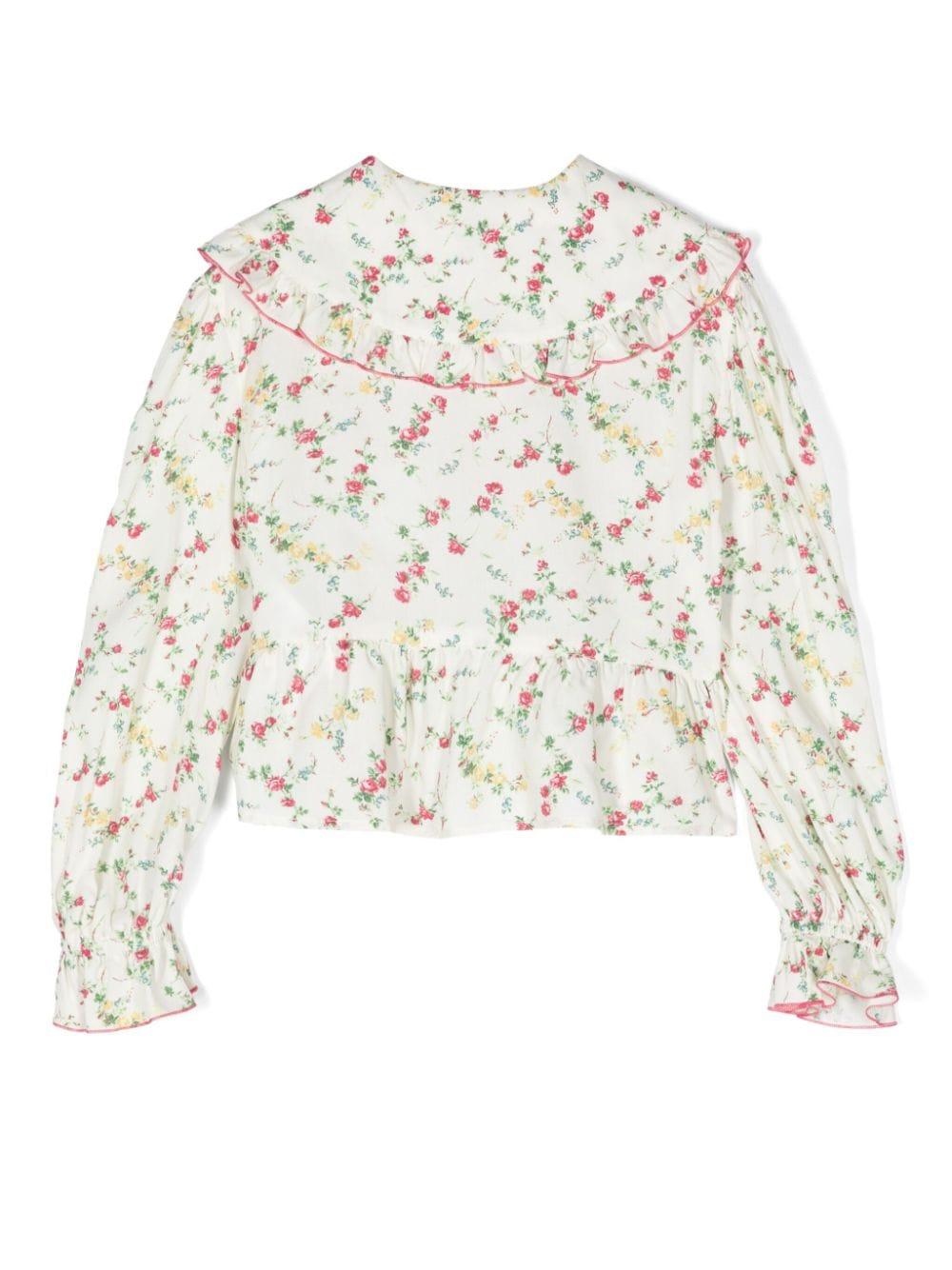 Blusa a fiori per bambina Philosophy Di Lorenzo Serafini Kids bianco con scollo a goccia - Rubino Kids