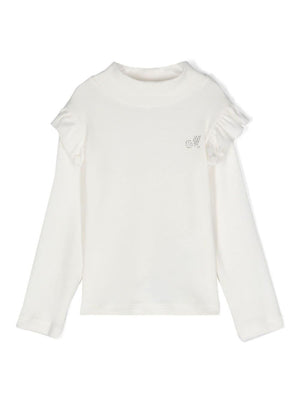 Blusa con strass per neonata Monnalisa bianca con collo a lupetto