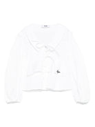 Blusa in popeline per bambina MSGM Kids bianco con orli elasticizzati - Rubino Kids
