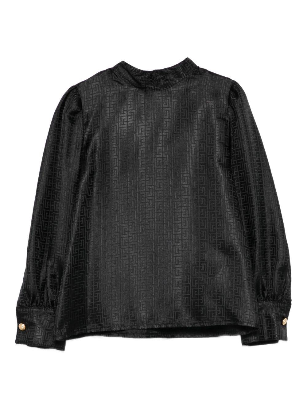 Blusa per bambina Balmain Kids nero con motivo geometrico e maniche a palloncino - Rubino Kids