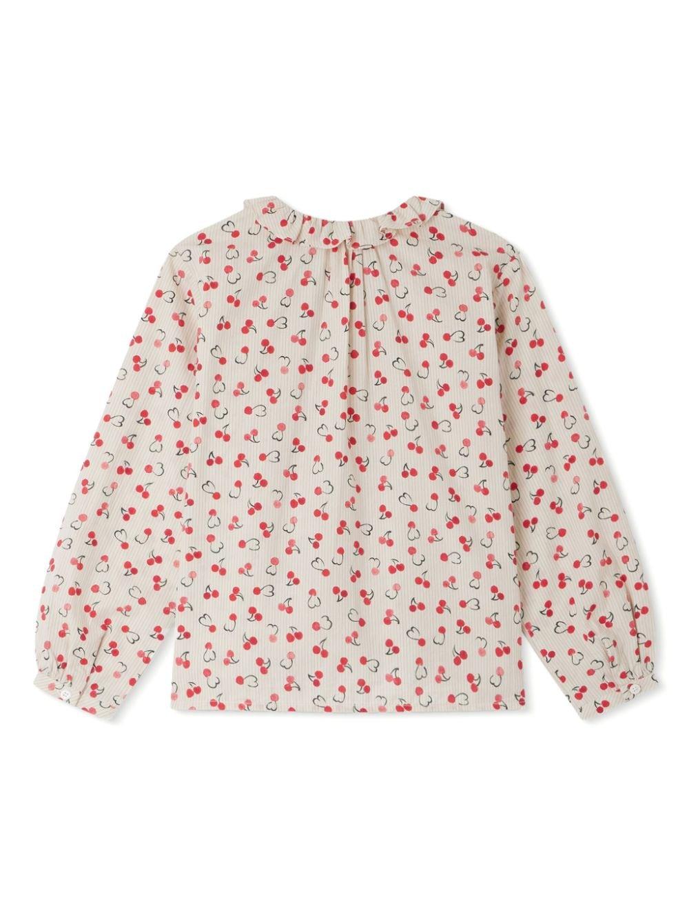 Blusa per bambina Bonpoint Gentile beige con stampa ciliegie - Rubino Kids
