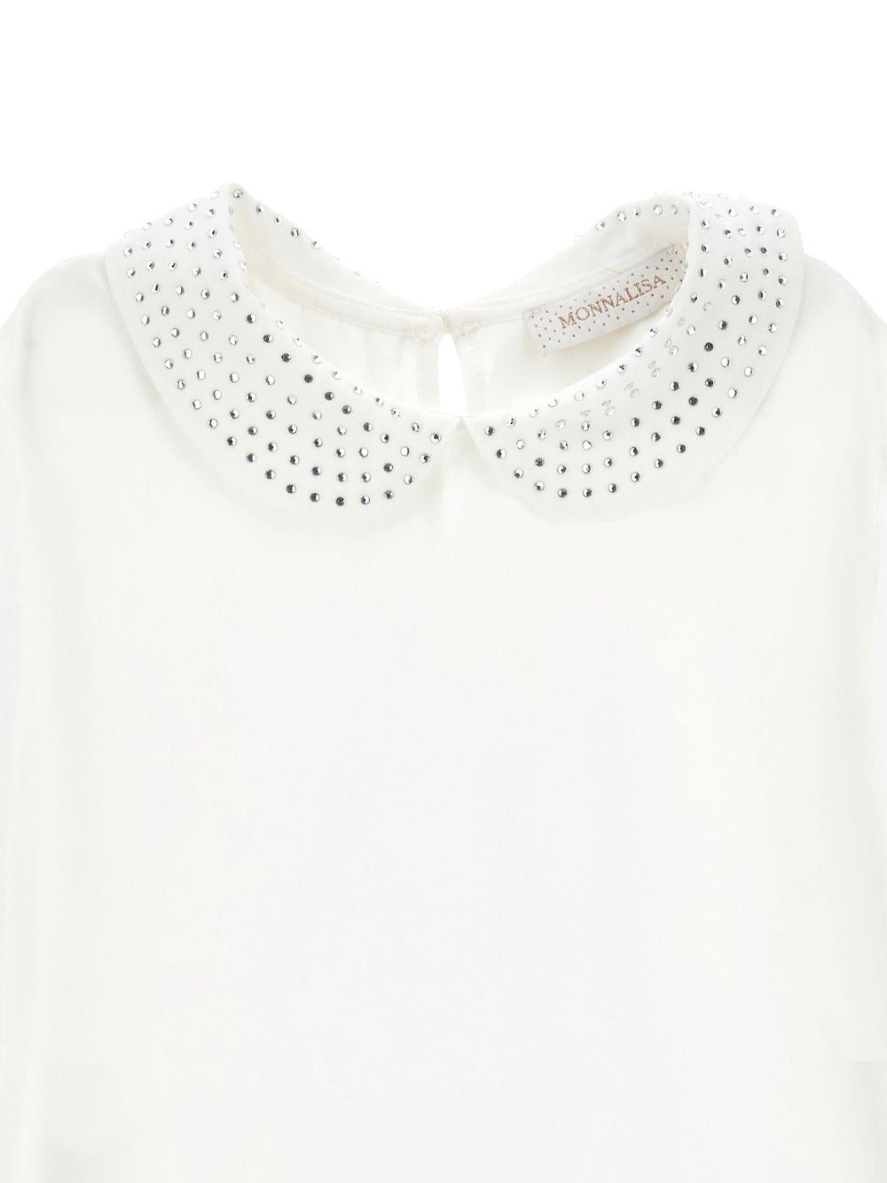 Blusa per bambina Monnalisa bianca con decorazione con strass - Rubino Kids