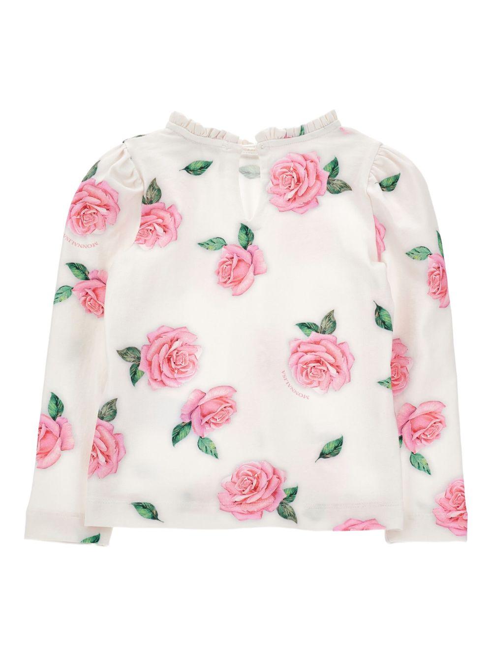 Blusa per bambina Monnalisa bianca con ricamo a fiori - Rubino Kids