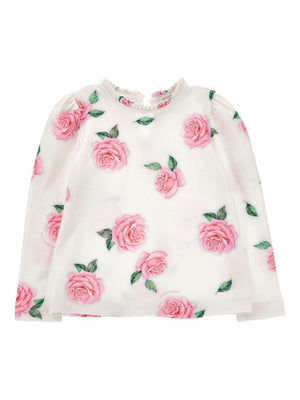 Blusa per bambina Monnalisa bianca con ricamo a fiori