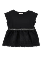 Blusa per bambina Monnalisa nera con finitura in pizzo - Rubino Kids