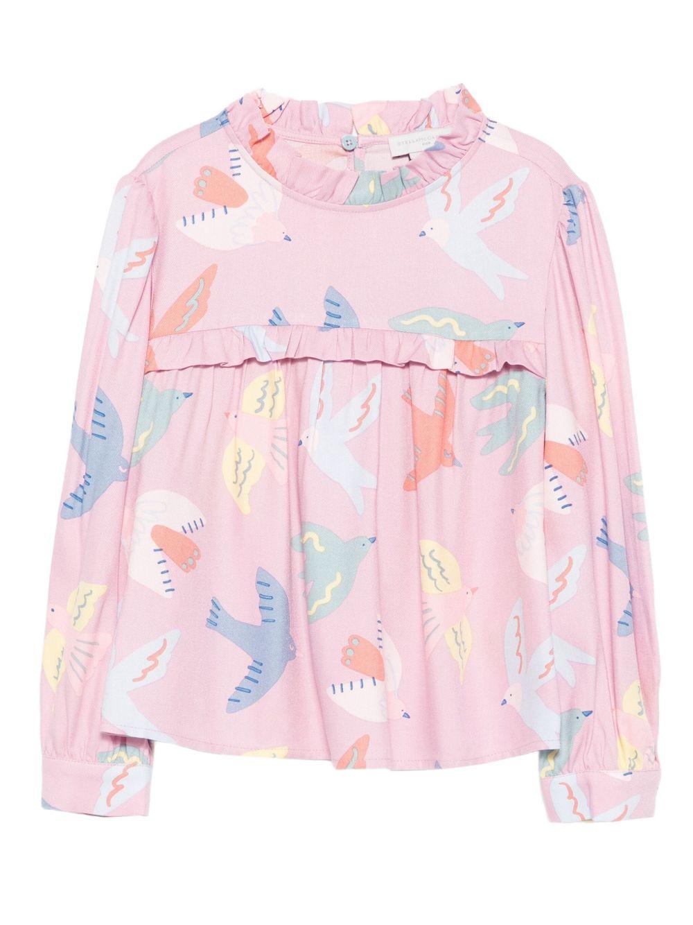 Blusa per bambina Stella McCartney Kids rosa con stampa uccelli - Rubino Kids