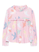 Blusa per bambina Stella McCartney Kids rosa con stampa uccelli - Rubino Kids