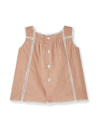 Blusa per neonata Bonpoint arancione con chiusura posteriore con bottone e bordo in pizzo - Rubino Kids