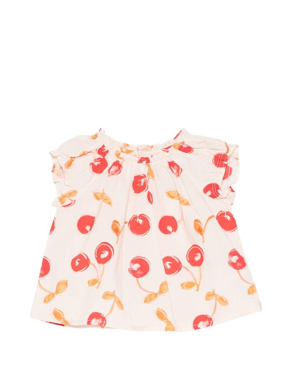 Blusa per neonata Bonpoint beige con stampa ciliegie all - over - Rubino Kids