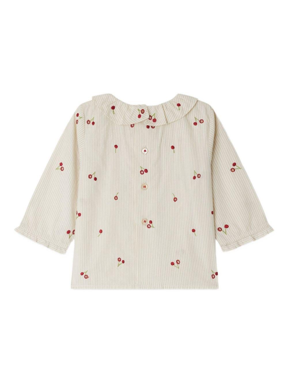 Blusa per neonata Bonpoint bianco con ricamo con ciliegie - Rubino Kids