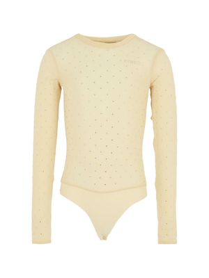 Body per bambina Pinko Kids beige con decorazioni a cristalli