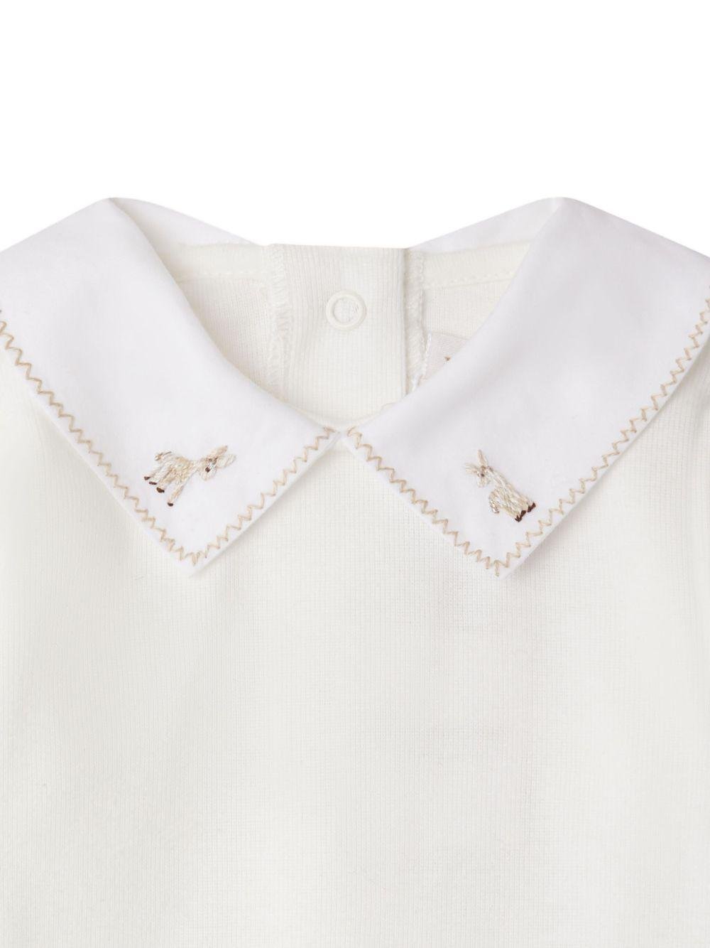 Body per neonata Bonpoint bianco con colletto Peter Pan ricamato e cucitire beige - Rubino Kids