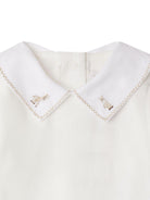 Body per neonata Bonpoint bianco con colletto Peter Pan ricamato e cucitire beige - Rubino Kids