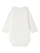 Body per neonata Bonpoint bianco con colletto Peter Pan ricamato e cucitire beige - Rubino Kids