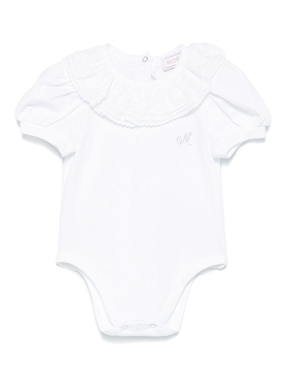 Body per neonata Monnalisa bianco con strass con colletto con increspature - Rubino Kids