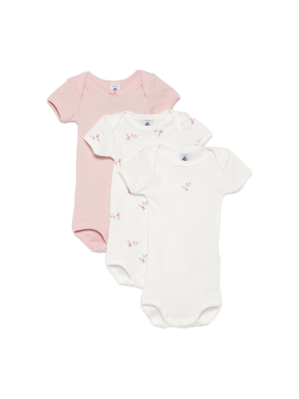 Body per neonata Petit Bateau multicolore con stampa a rose (confezione da tre) - Rubino Kids