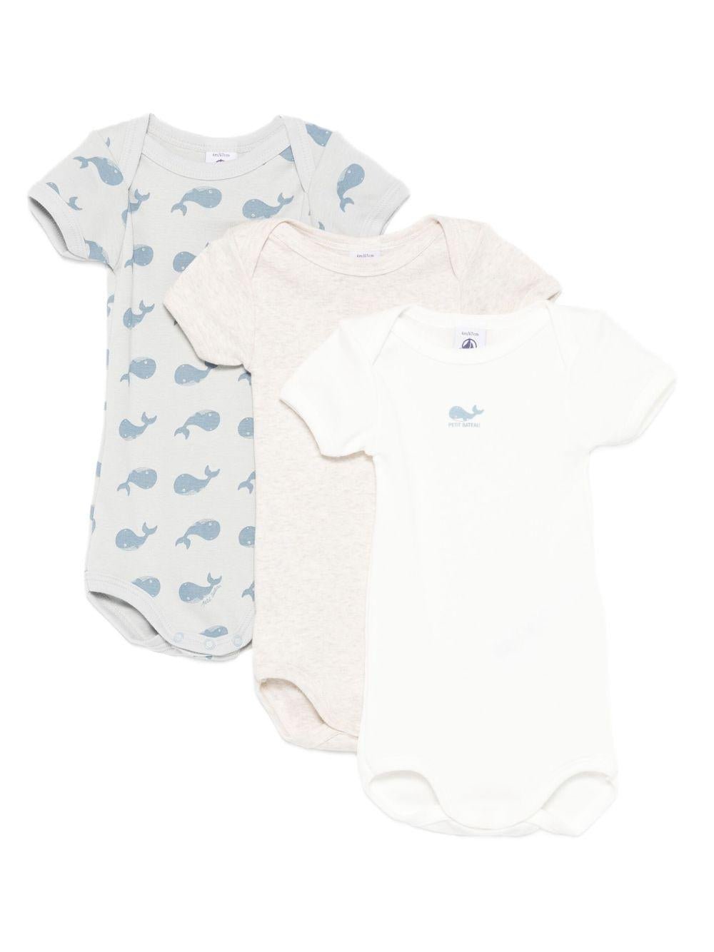 Body per neonati Petit Bateau multicolore con stampa balena (confezione da tre) - Rubino Kids