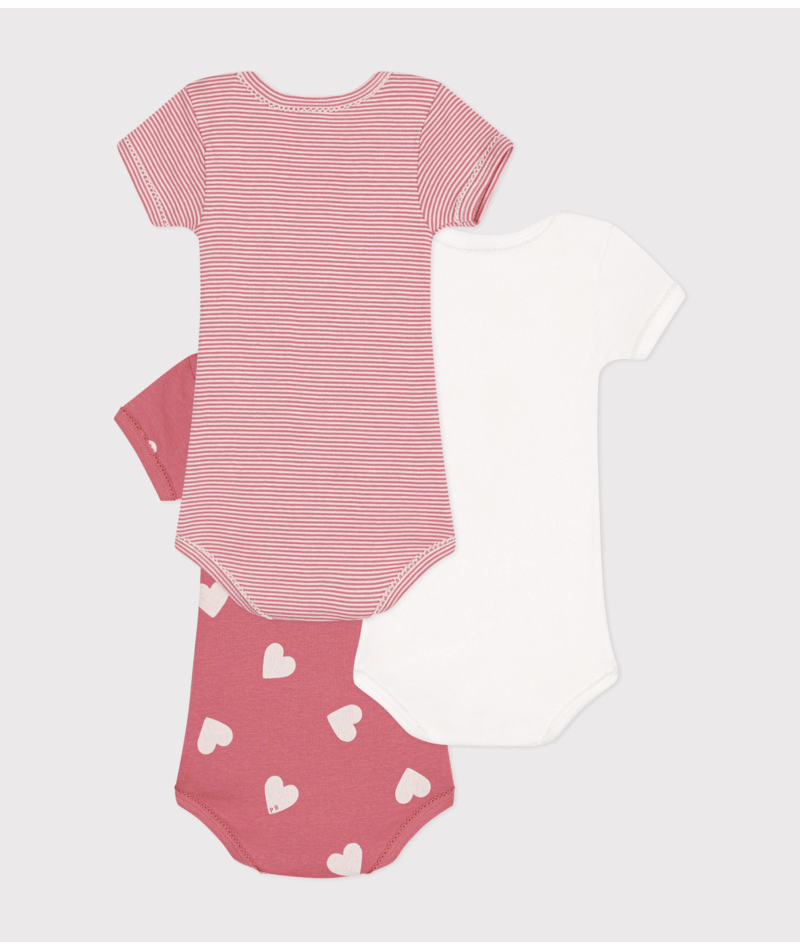 Body per neonati Petit Bateau rosa e bianco con fantasia a cuori - Rubino Kids