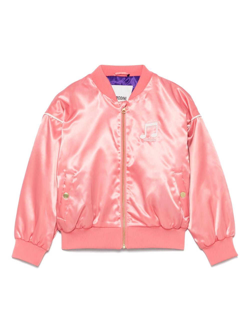 Bomber in raso per bambina Mini Rodini rosa con ricamo sul petto - Rubino Kids