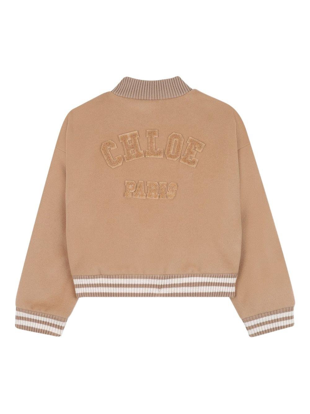 Bomber per bambina Chloé Kids beige con ricamo - Rubino Kids