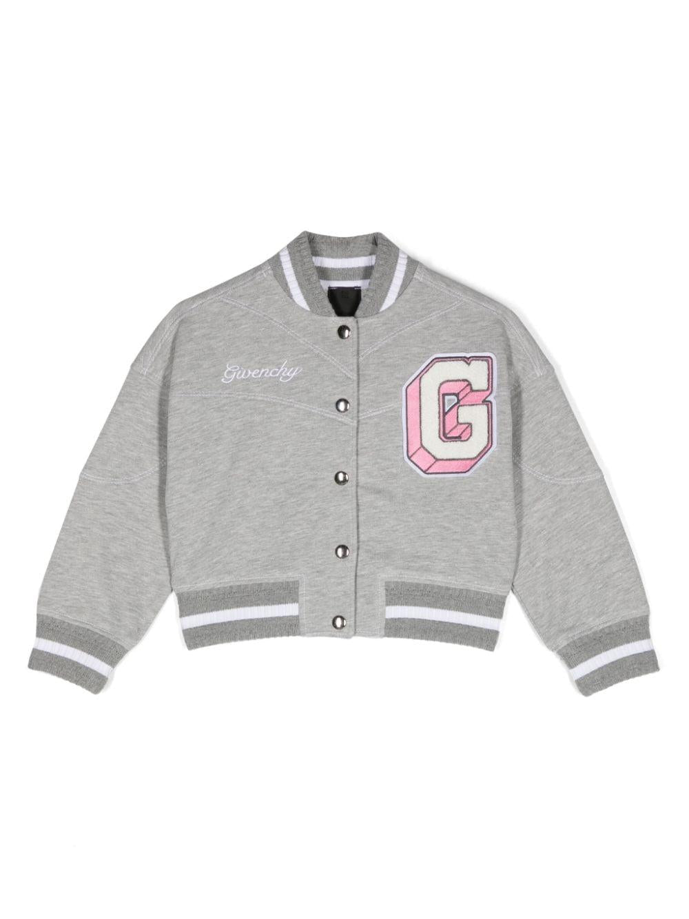 Bomber per bambina Givenchy Kids grigio con applicazione G sul petto - Rubino Kids