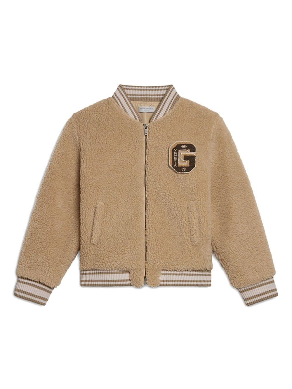 Bomber per bambina Golden Goose Kids beige con applicazione logo sul petto - Rubino Kids