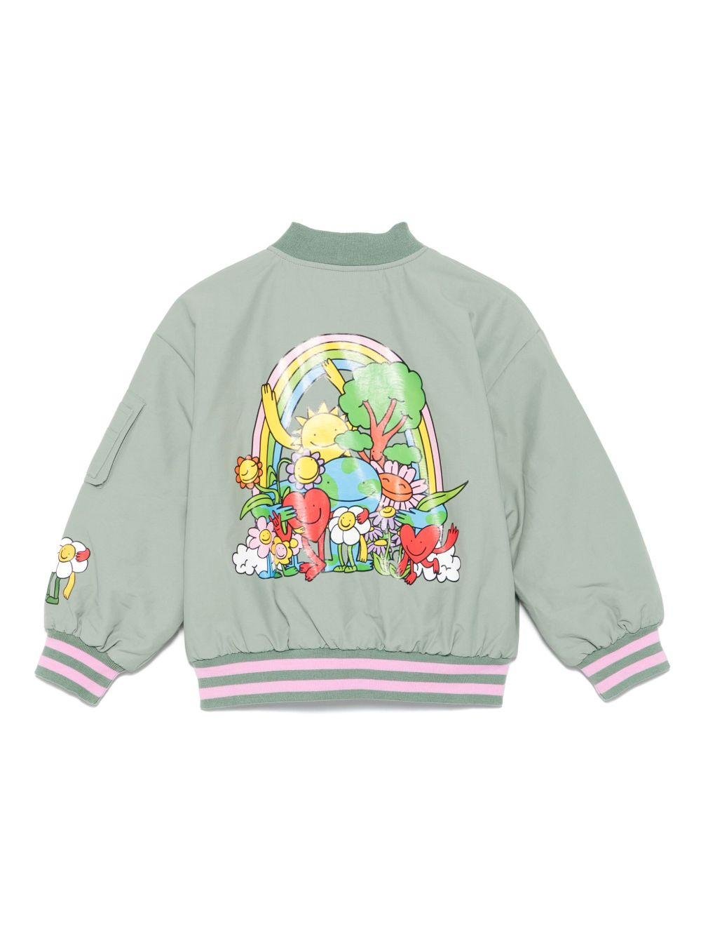 Bomber per bambina Stella McCartney Kids verde con stampa grafica - Rubino Kids