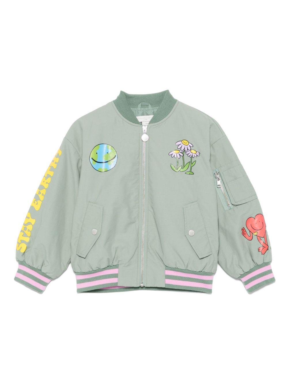 Bomber per bambina Stella McCartney Kids verde con stampa grafica - Rubino Kids
