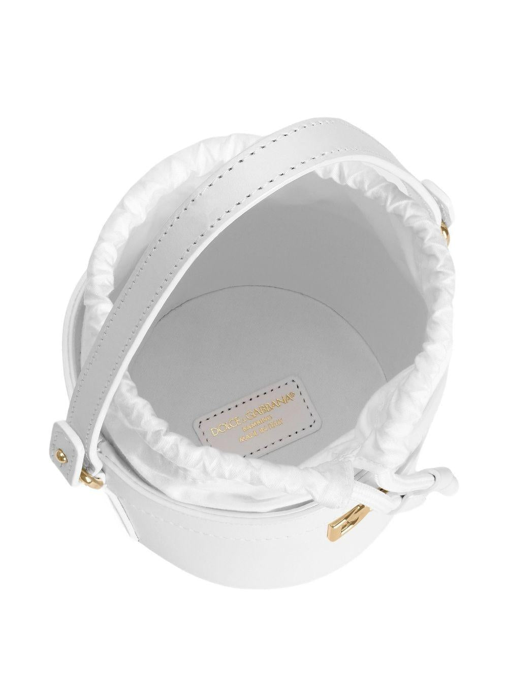 Borsa a secchiello per bambina Dolce & Gabbana Kids bianca con logo dorato - Rubino Kids